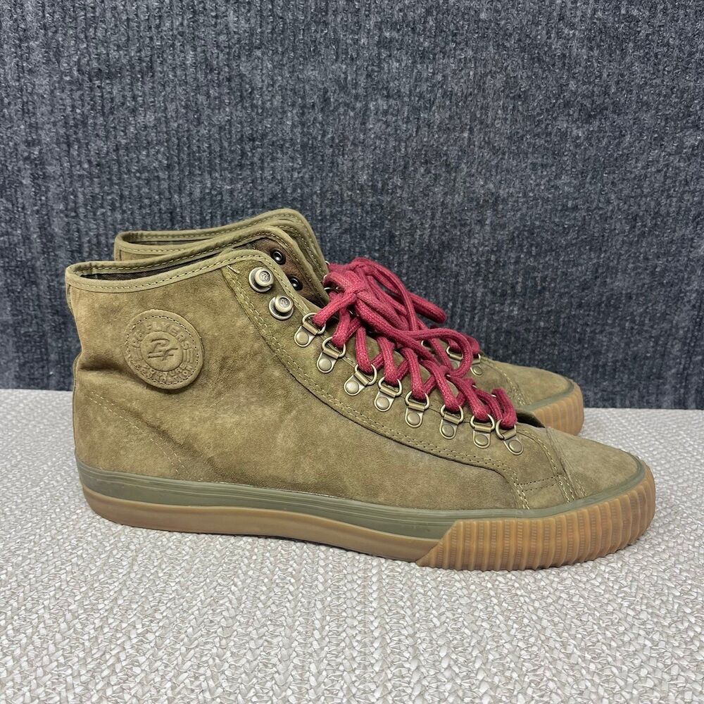 P.F. Flyers Suede High Top Lace Up Sneakers Shoes Olive Green Gum Mens 13 US